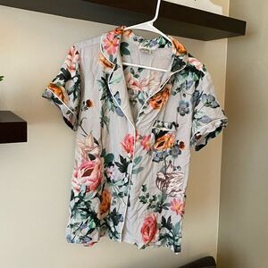 Plum Pretty Sugar Floral Short Sleeve Button Down Sleep Shirt Size Large